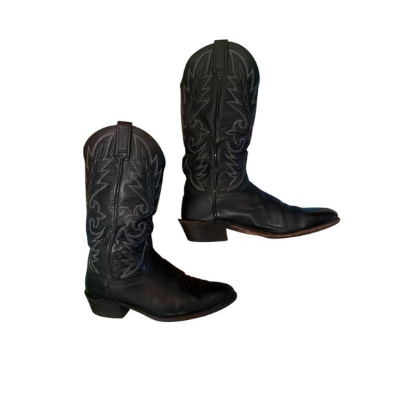 Dan Post Western Cowboy Boots Mens 8.5 Black Leather Embroidered Stitch Rodeo - Picture 14 of 14